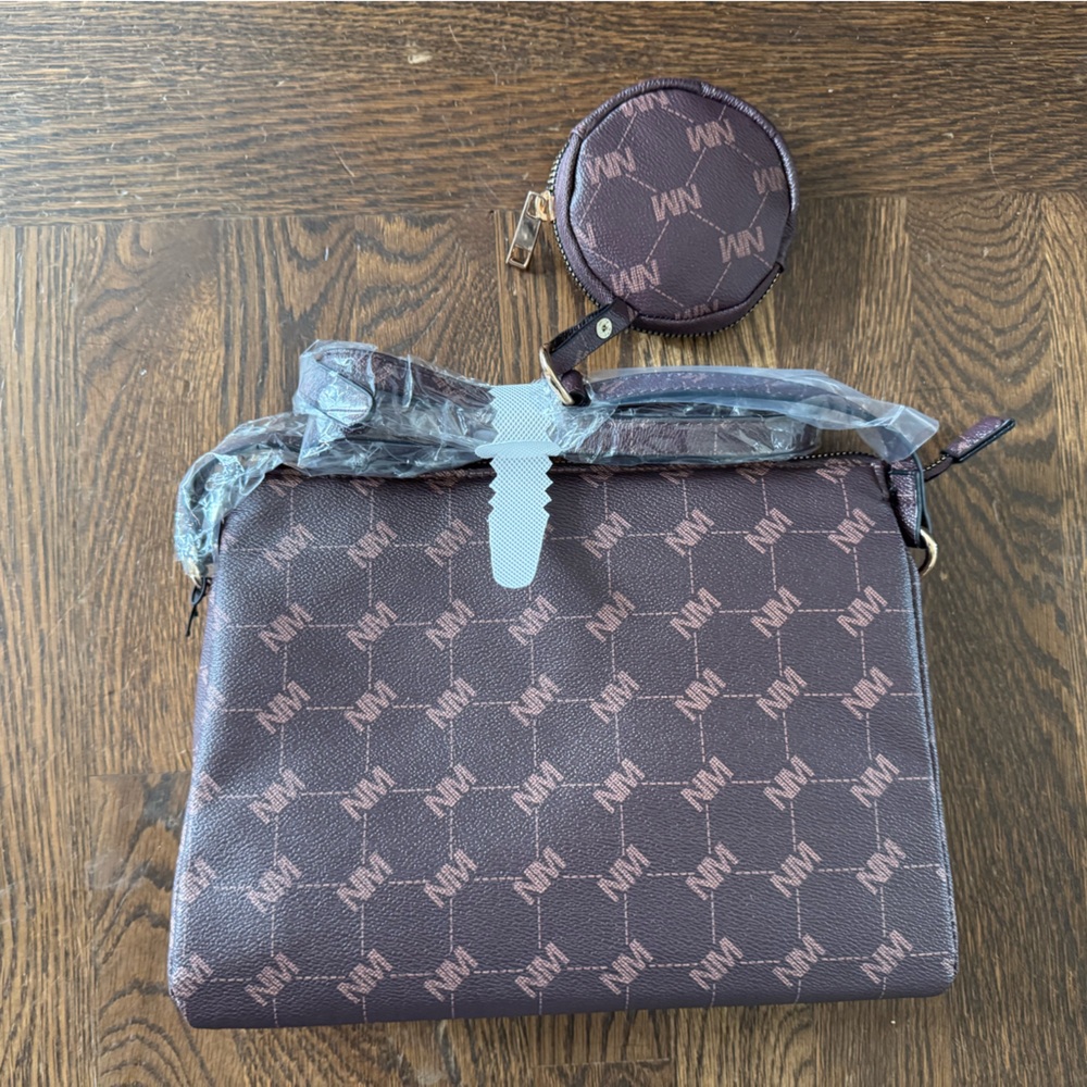 Nicole Miller Brown Monogram Crossbody Pouch Set - Picture 2 of 6
